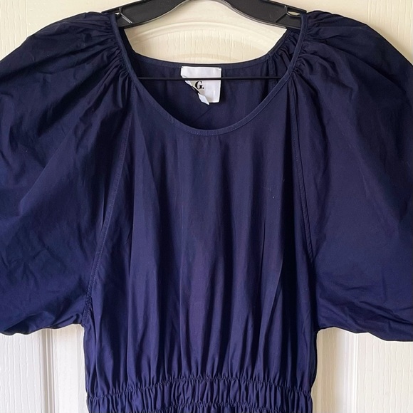 G. Label By Goop Sheely Puff Sleeve Midi Dress Navy Blue Cotton 6 EUC - Picture 4 of 7